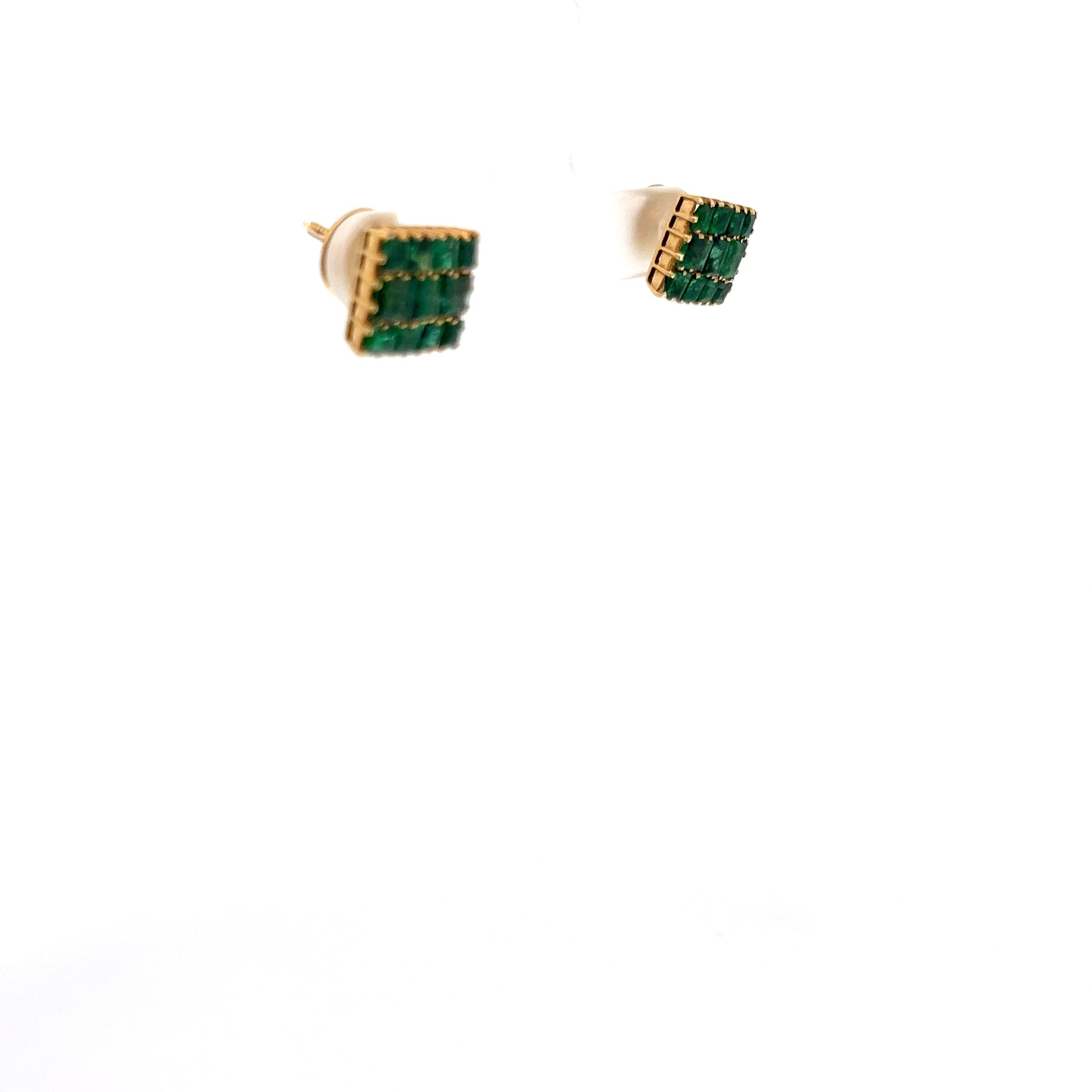 18k Yellow Gold 2.50ct Princess Cut 10x10mm Square Shared Prong Multi Emerald Stud Earrings