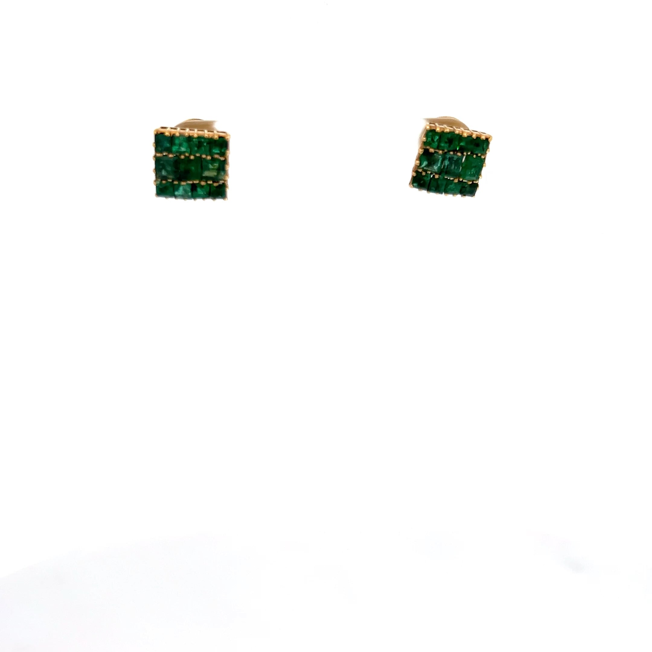18k Yellow Gold 2.50ct Princess Cut 10x10mm Square Shared Prong Multi Emerald Stud Earrings