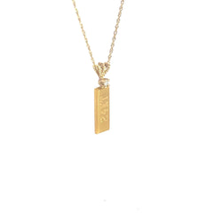 14k Yellow Gold Chain / 24k Yellow Gold Solid Gold Bar with .05ct G SI1 Round Diamond Pendant
