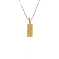 14k Yellow Gold Chain / 24k Yellow Gold Solid Gold Bar with .05ct G SI1 Round Diamond Pendant