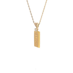 14k Yellow Gold Chain / 24k Yellow Gold Solid Gold Bar with .05ct G SI1 Round Diamond Pendant