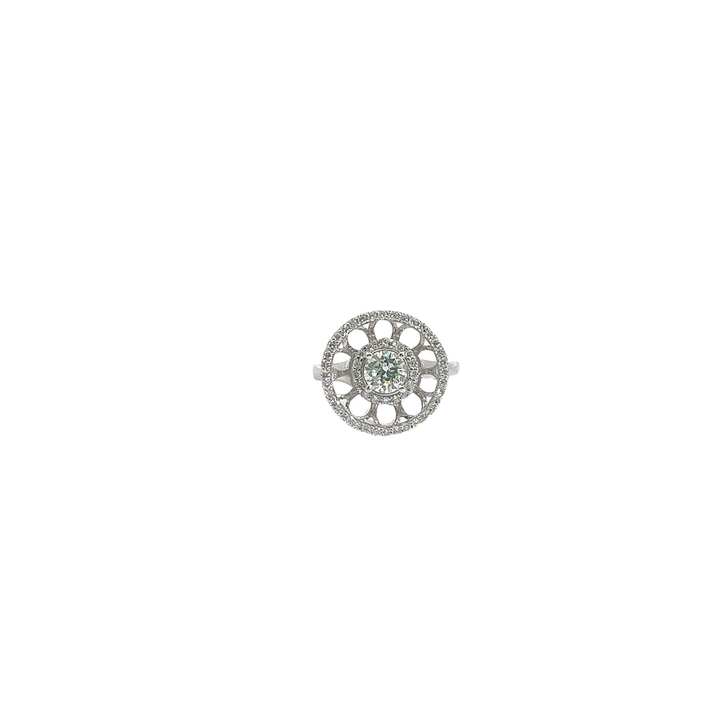 18k White Gold .62ct  Fancy Light Green Round Diamond and .45ct G VS2 Round Engagement Ring Certified by GIA # 2185045398