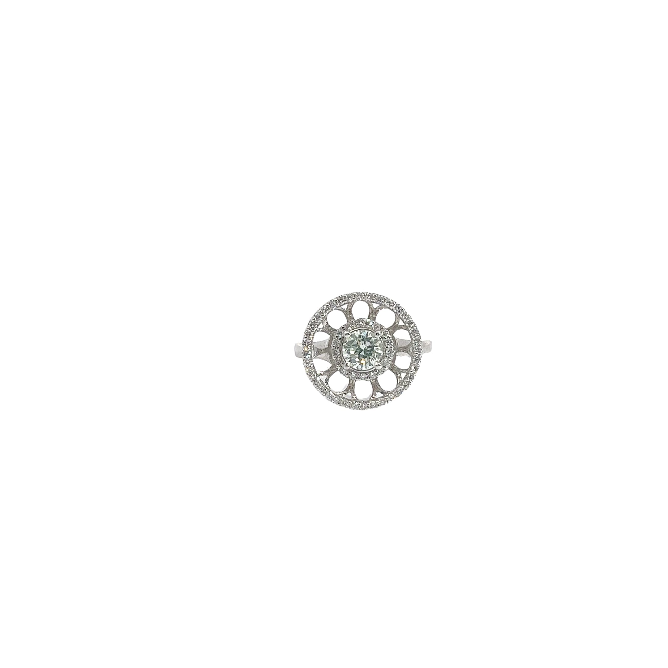 18k White Gold .62ct  Fancy Light Green Round Diamond and .45ct G VS2 Round Engagement Ring Certified by GIA # 2185045398