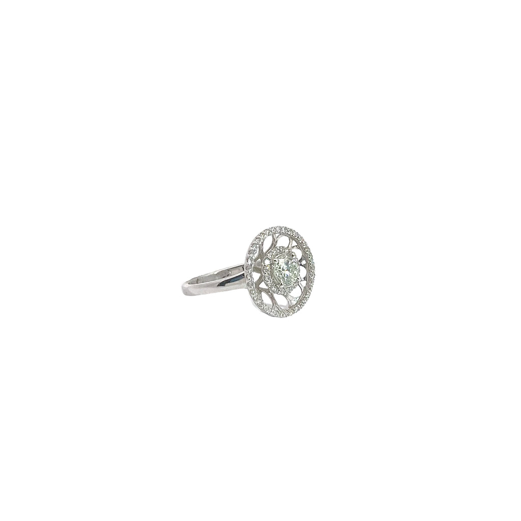 18k White Gold .62ct  Fancy Light Green Round Diamond and .45ct G VS2 Round Engagement Ring Certified by GIA # 2185045398
