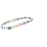 Ladies 14k White Gold Diamond and Multicolored Sapphire Bracelet