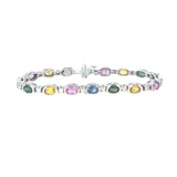 Ladies 14k White Gold Diamond and Multicolored Sapphire Bracelet