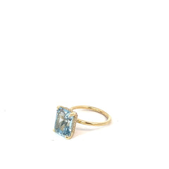 14k Yellow Gold 5.90ct Emerald Cut Aqua Marine / .15ct F VS2 Round Diamond Ring Size 6
