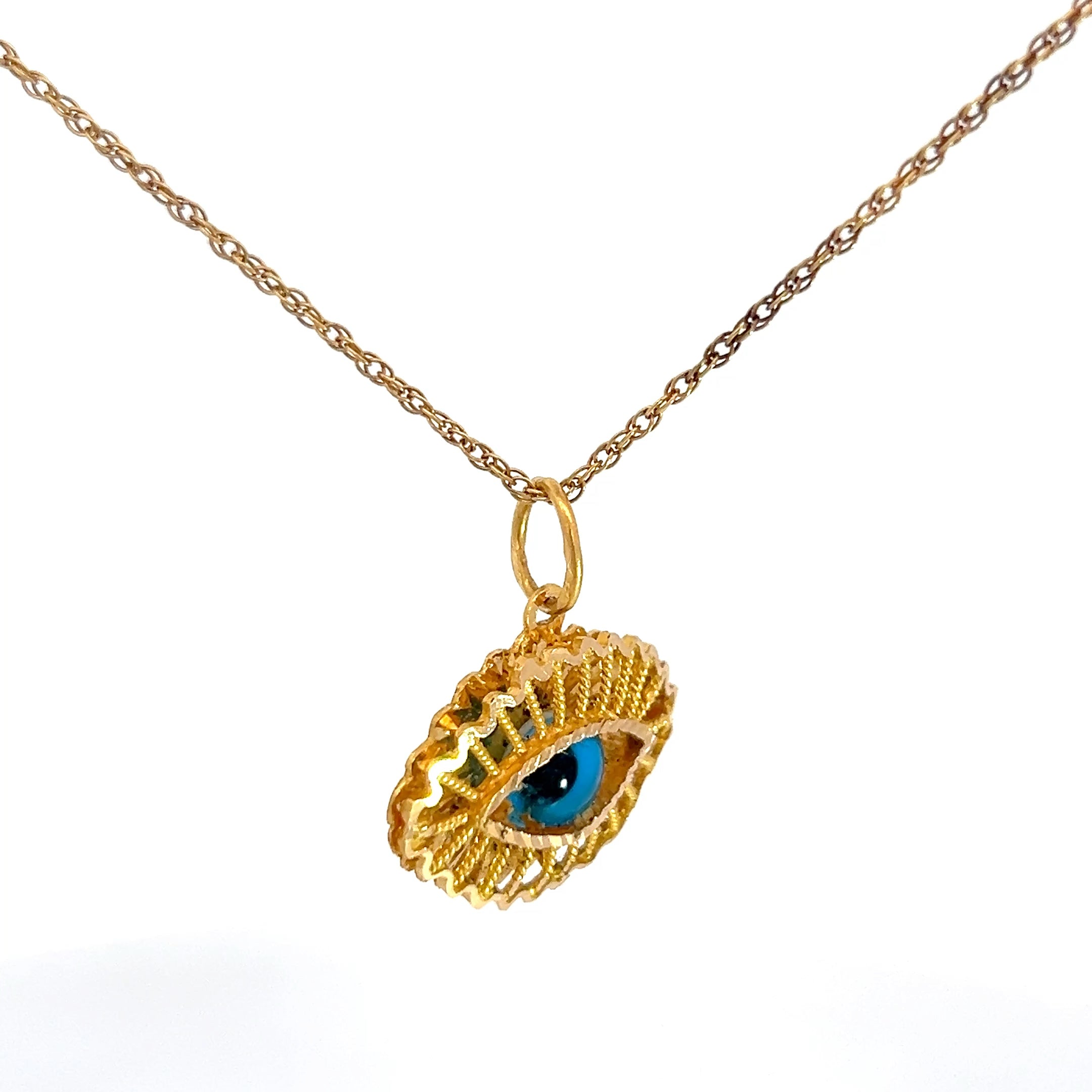 21k Evil Eye 1" x 1/2" Evil Eye Pendant on a 14k Yellow Gold Necklace 18"inch 3 Gram