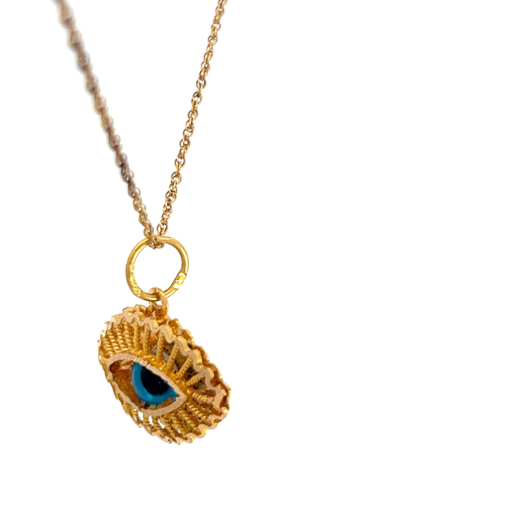 21k Evil Eye 1" x 1/2" Evil Eye Pendant on a 14k Yellow Gold Necklace 18"inch 3 Gram