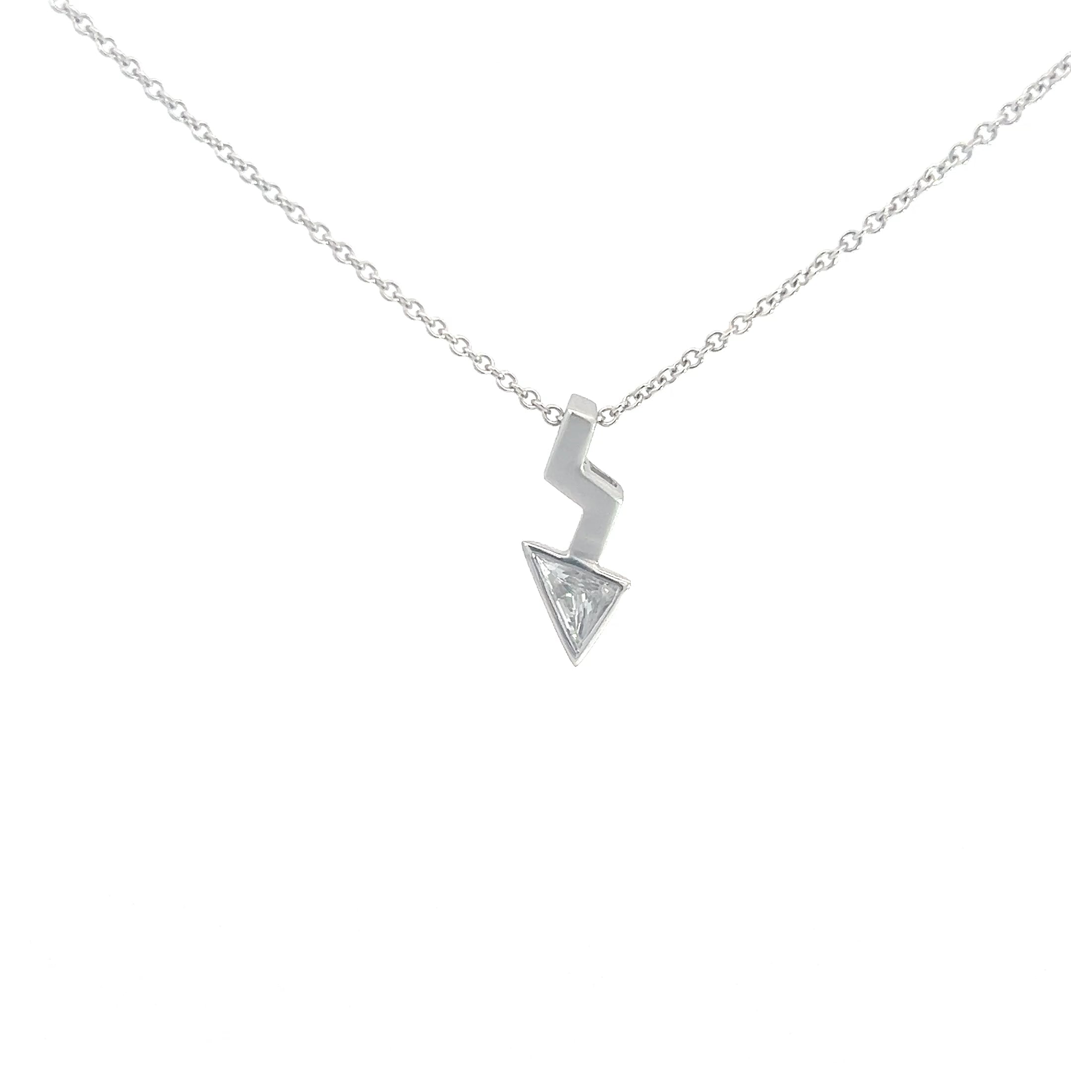 18k White Gold .22ct G VS2 Trillion Diamond Lightning Bolt Pendant