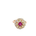 18k Rose Gold 1.00ct F VS2 Round Old Mine Diamond /.60ct Round Burma Ruby Vintage Ring