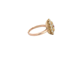 18k Rose Gold 1.00ct F VS2 Round Old Mine Diamond /.60ct Round Burma Ruby Vintage Ring