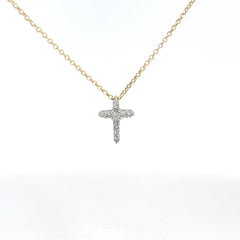 14k White Gold .25ct G SI1 Round Diamond Mini  Cross Pendant with Chain