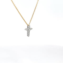 14k White Gold .25ct G SI1 Round Diamond Mini  Cross Pendant with Chain