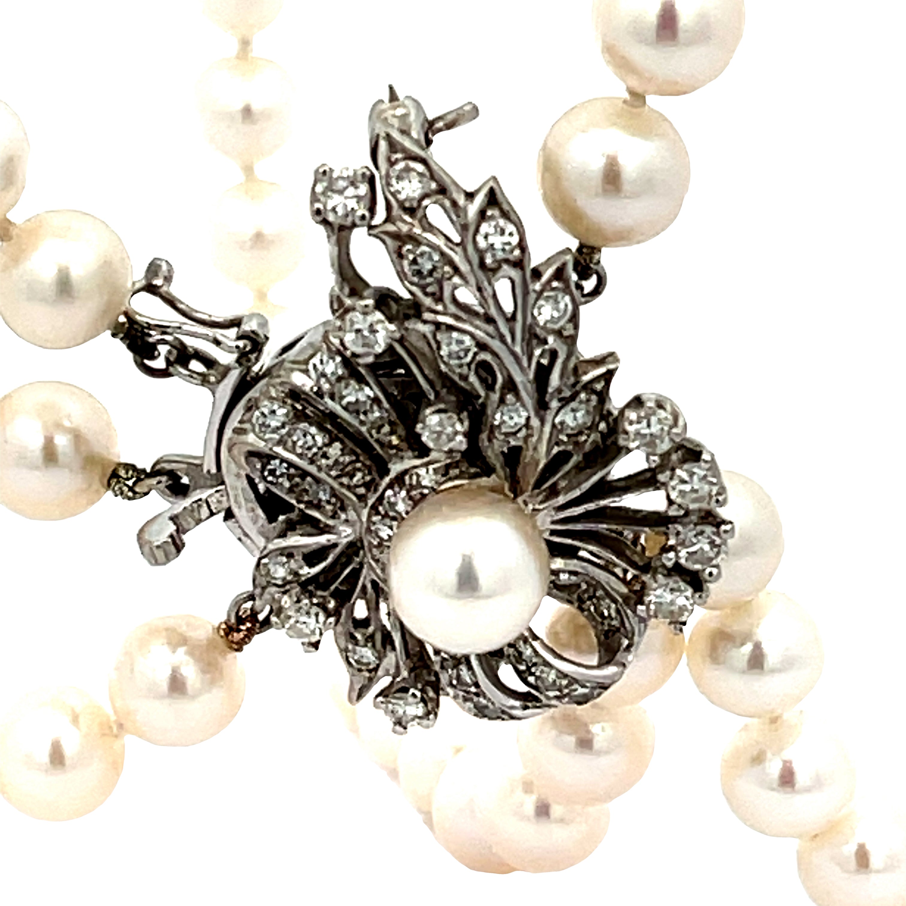 14k White Gold  1.00ct G VS2 Round Diamond Triple Strand  Fresh Water Pearls with Diamond Clasp