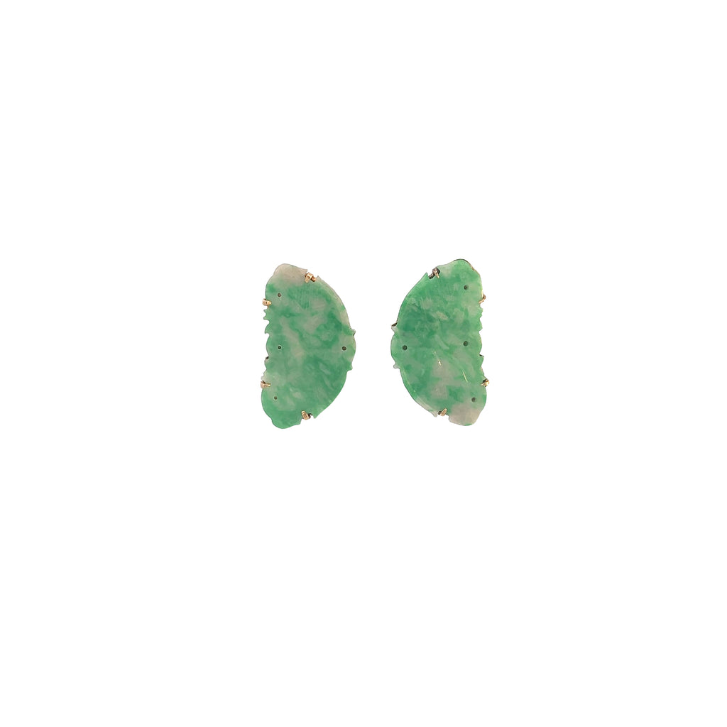 14k Yellow Gold Carved Jade slice Earrings