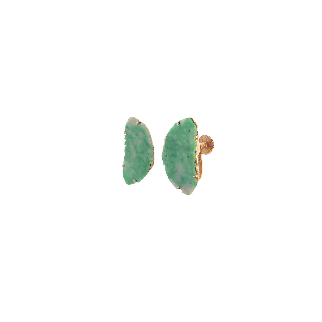 14k Yellow Gold Carved Jade slice Earrings