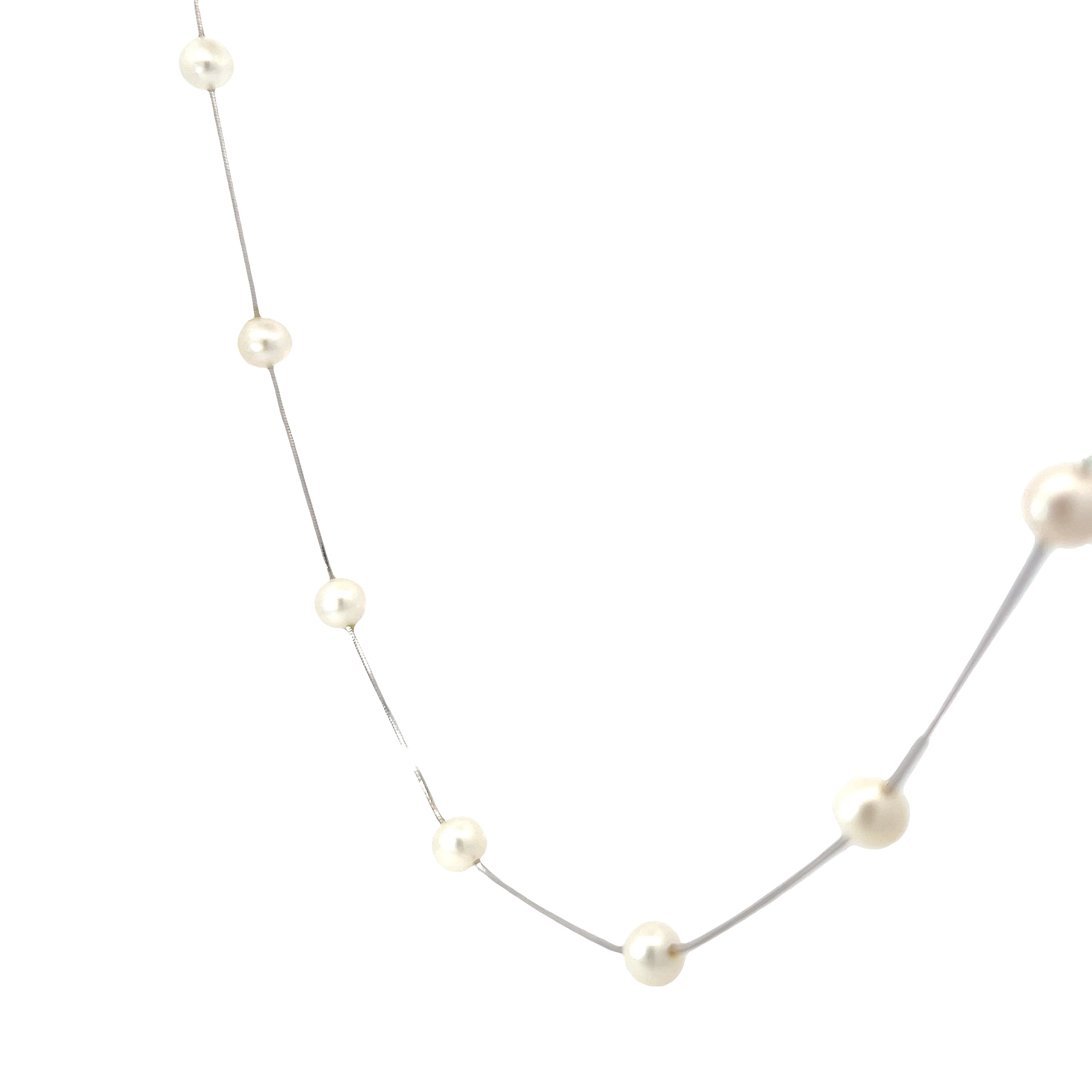 14k White Gold 6.5mm (11) Pearls 16" inch 1.5 Section on 1mm Necklace