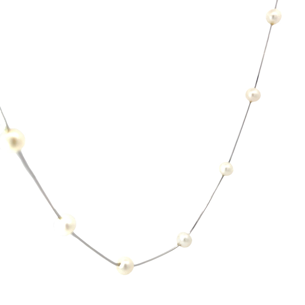 14k White Gold 6.5mm (11) Pearls 16" inch 1.5 Section on 1mm Necklace