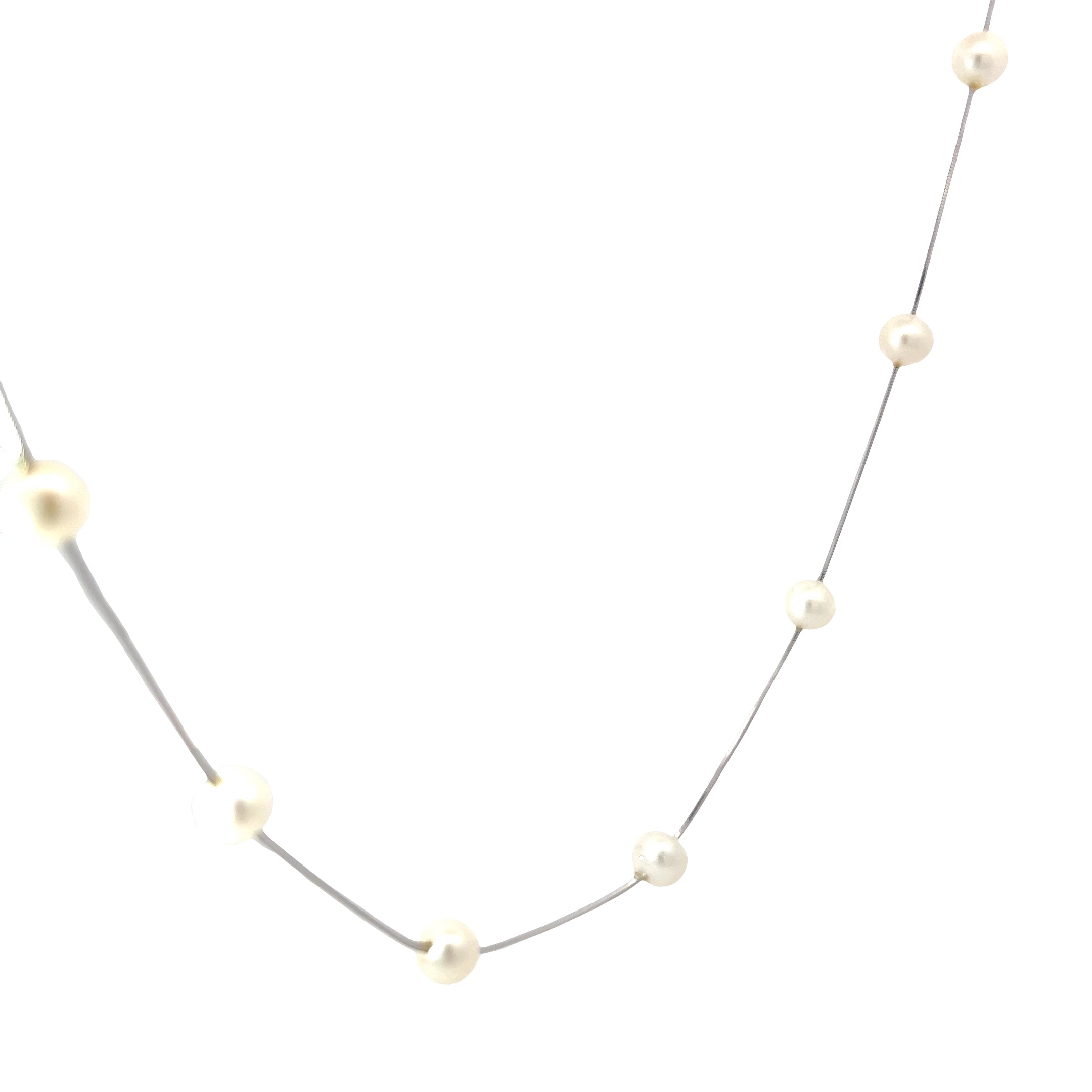 14k White Gold 6.5mm (11) Pearls 16" inch 1.5 Section on 1mm Necklace