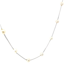 14k White Gold 6.5mm (11) Pearls 16" inch 1.5 Section on 1mm Necklace