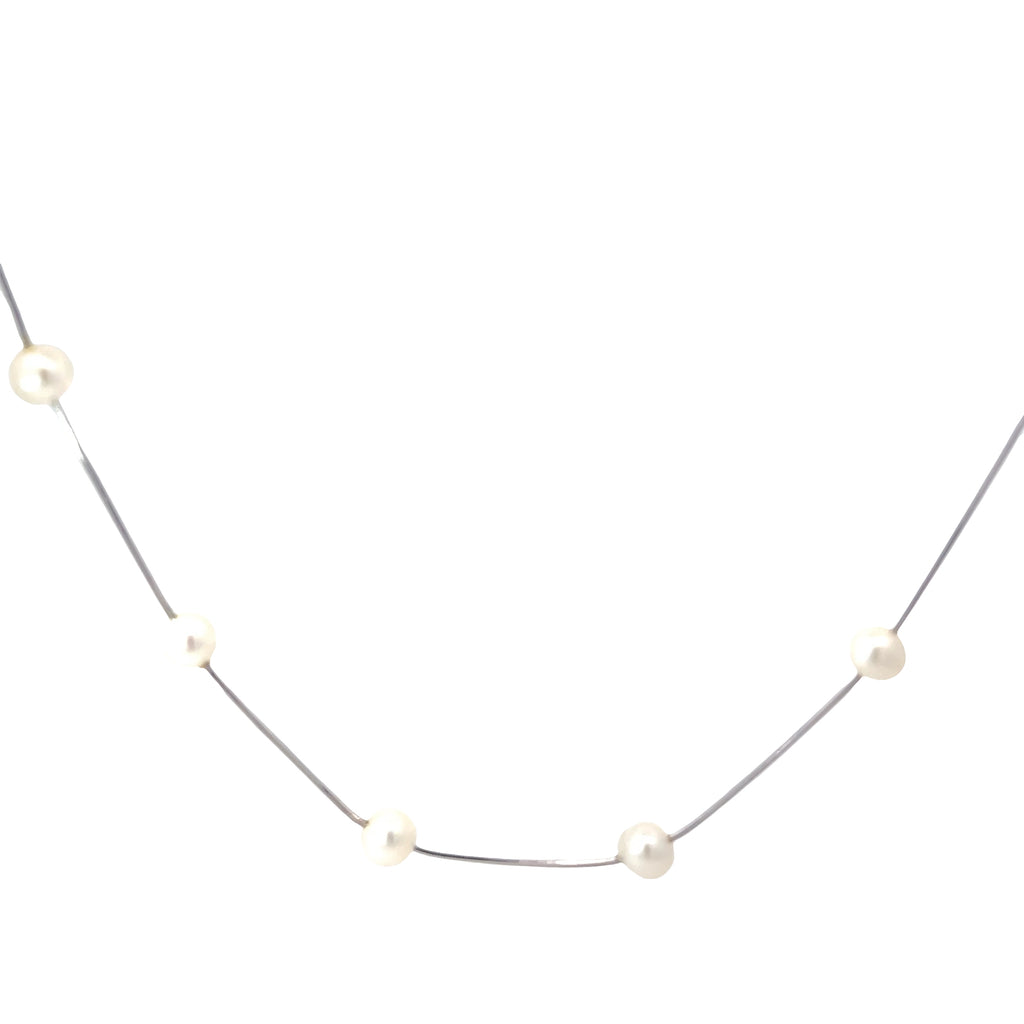 14k White Gold 6.5mm (11) Pearls 16" inch 1.5 Section on 1mm Necklace