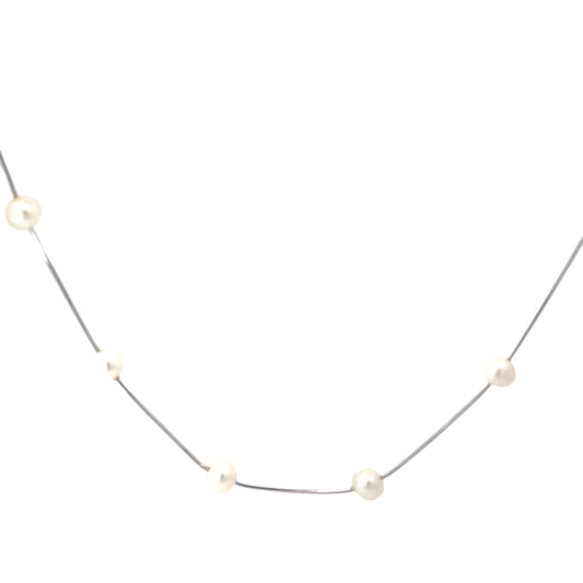 14k White Gold 6.5mm (11) Pearls 16" 1.5 Section on 1mm Necklace