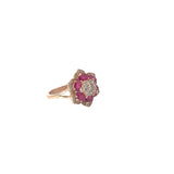 14K ROSE GOLD 1CT TOTAL WEIGHT OF RUBY /.45CT  TOTAL WEIGHT DIAMOND FLOWER RING