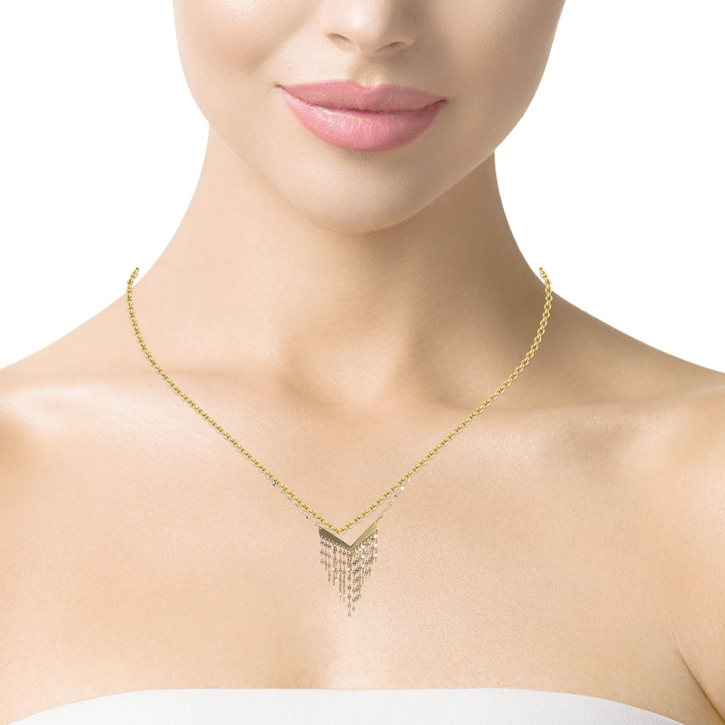14k Yellow Gold V Shaped Necklace 18" inch