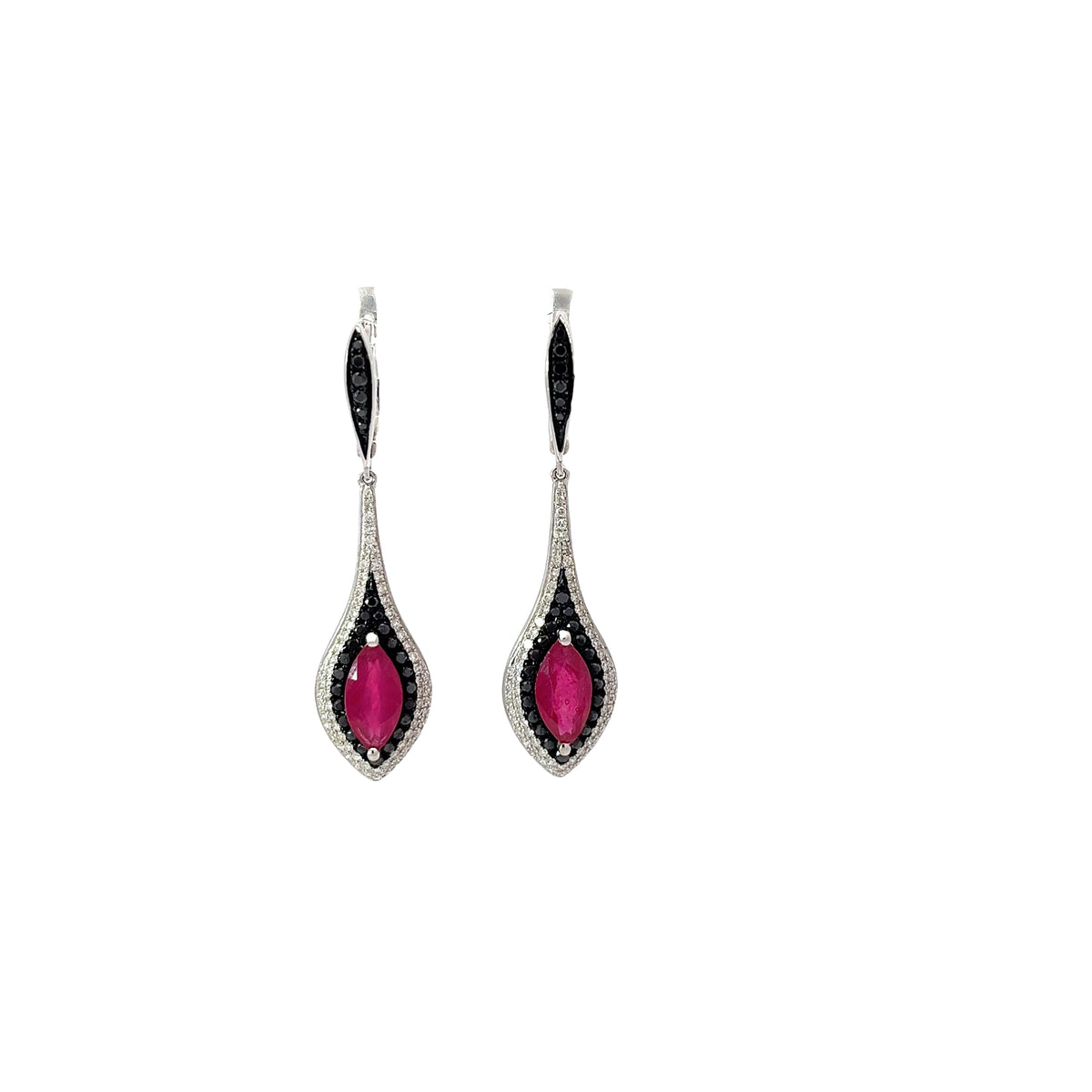 14KW 2CT RUBY MARQUISE/.50CT WHITE AND BLACK DIAMONDS EARRING