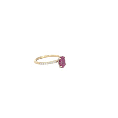 14k Yellow Gold 1.09ct Oval Burma Ruby and Round .24ct F VS2 Diamond along the ring Certified by GIA #6234188062