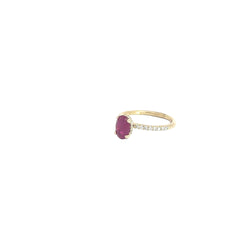 14k Yellow Gold 1.09ct Oval Burma Ruby and Round .24ct F VS2 Diamond along the ring Certified by GIA #6234188062