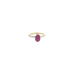 14k Yellow Gold 1.09ct Oval Burma Ruby and Round .24ct F VS2 Diamond along the ring Certified by GIA #6234188062