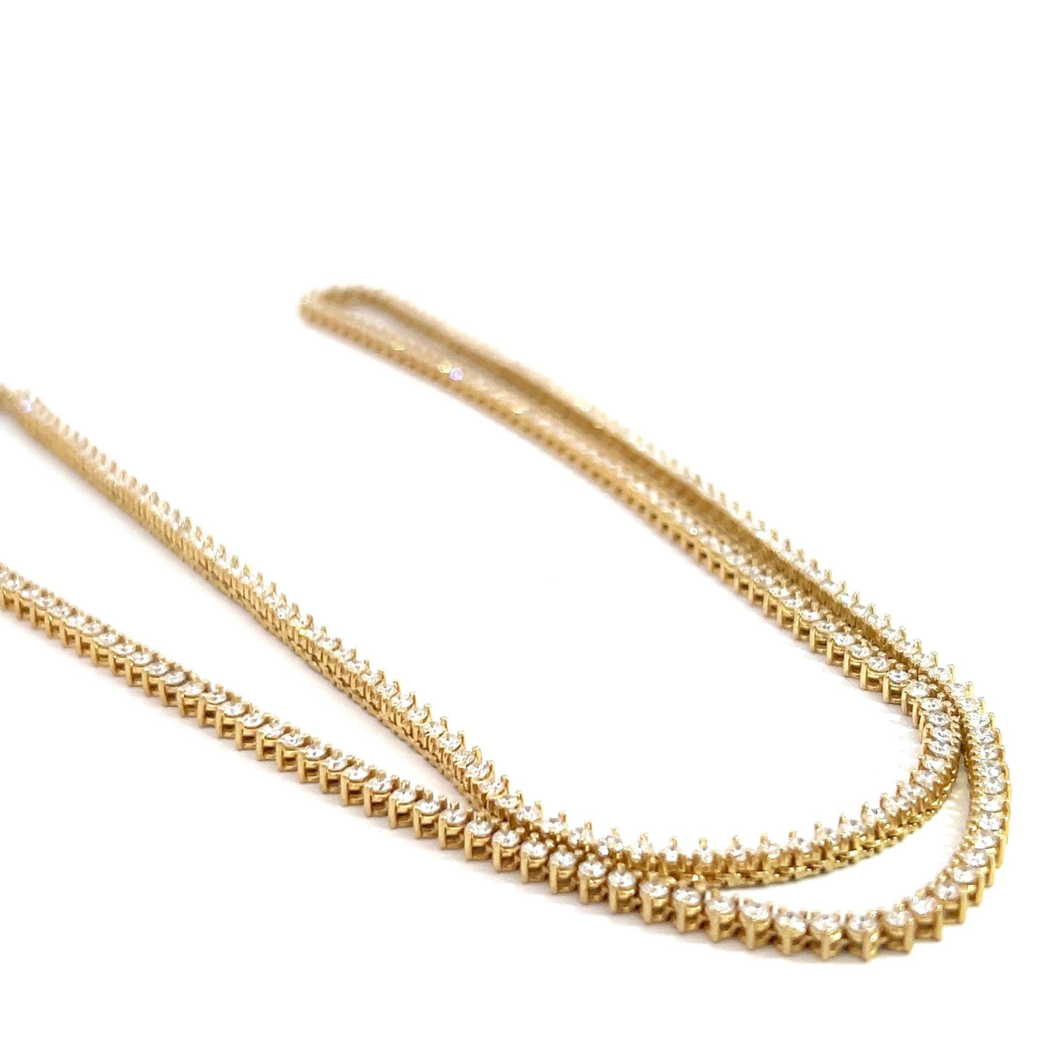 14k Yellow Gold 7.68ct F SI1  Round Diamond (3) Prong Tennis Necklace