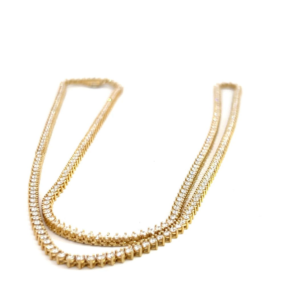 14k Yellow Gold 7.68ct F SI1  Round Diamond (3) Prong Tennis Necklace