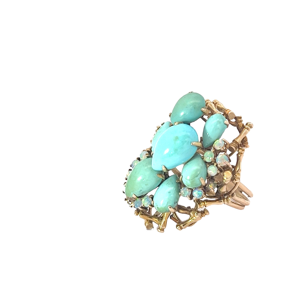 Ladies 14k Yellow Gold Vintage Opal and Torquise ring