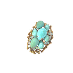 14k Yellow Gold Vintage Opal and Turquoise Ring