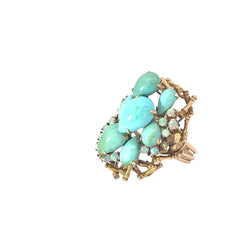 14k Yellow Gold Vintage Opal and Turquoise Ring