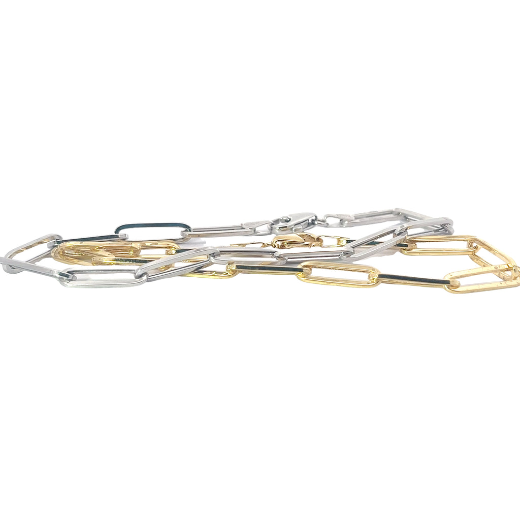 14k White and Yellow Gold Hollow Paperclip Bracelet 5.10mm