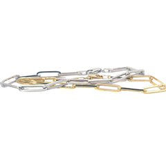 14k white and yellow gold Hollow Paperclip Bracelet 5.10mm