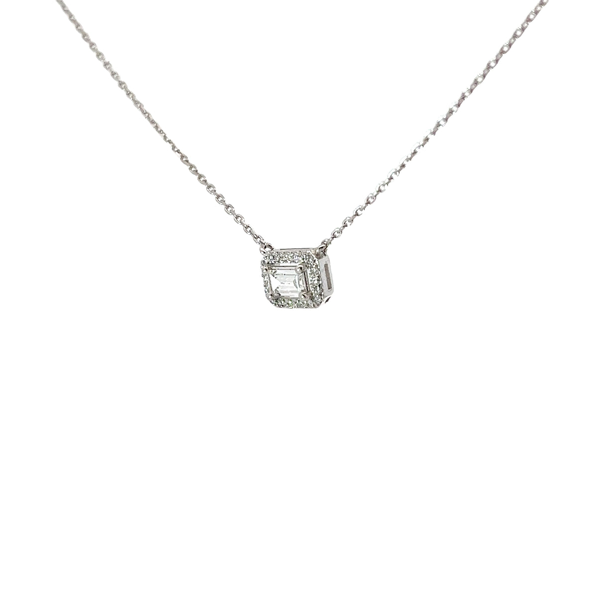 Ladies 14k white gold Diamond Solitaire with diamond halo Necklace