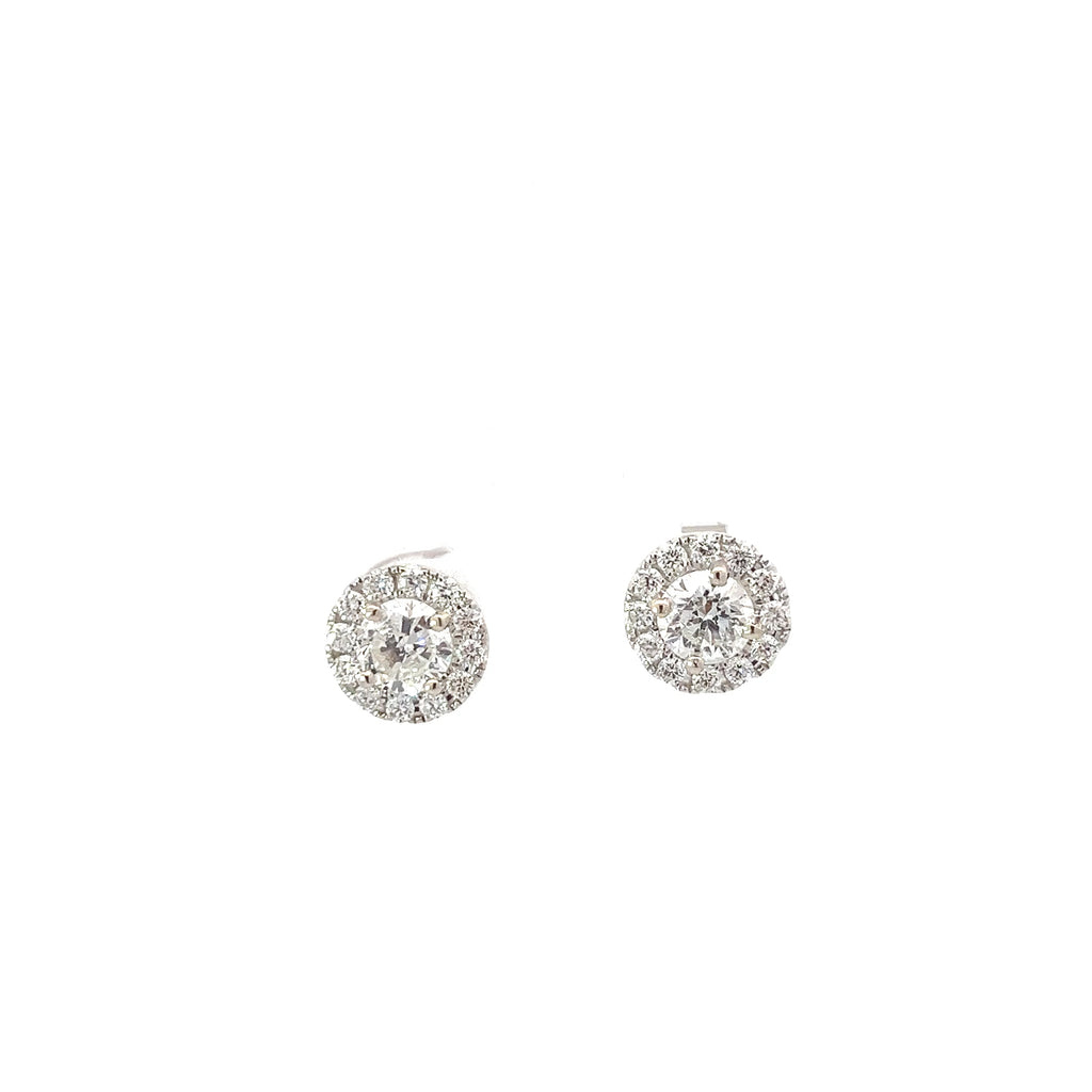 18k White Gold 1.27ct G VS2 Round Diamond /.47ct G VS2 Round Diamond Halo Diamond Stud Earrings