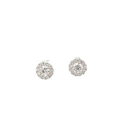 18k White Gold 1.27ct G VS2 Round Diamond /.47ct G VS2 Round Diamond Halo Diamond Stud Earrings