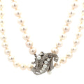 14k White Gold Double Strand Pearl 9mm and 1.00ct G SI1 Round Diamond Necklace