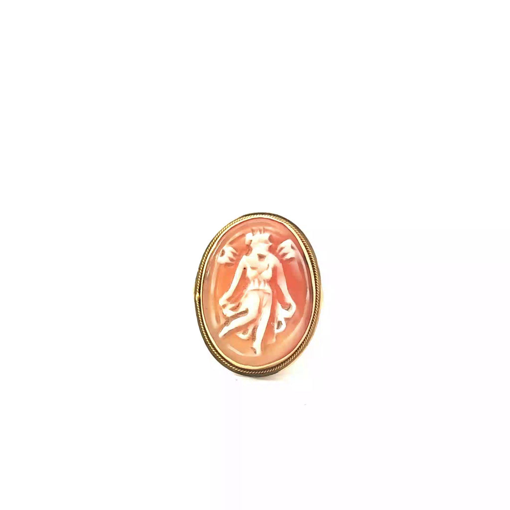 14k Yellow Gold Oval Cameo Vintage Ring 20x15 Size 8