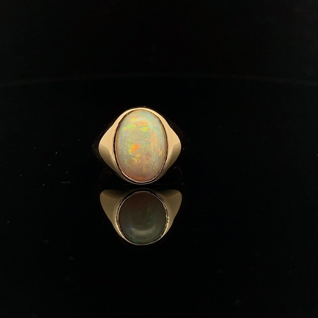18K YELLOW GOLD 3.68CT OVAL OPAL AAA RING