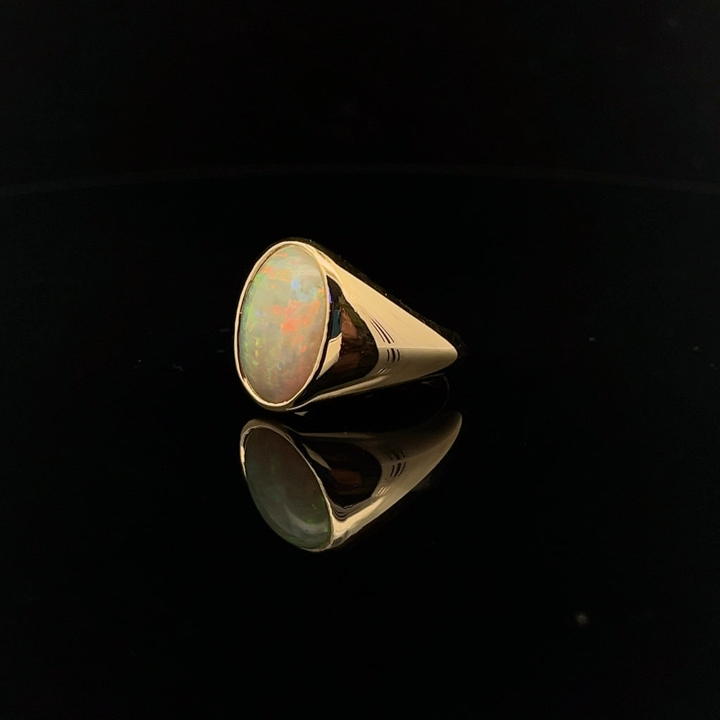18K YELLOW GOLD 3.68CT OVAL OPAL AAA RING