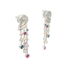 18k White Gold 2.00ct F VS2 Round Diamond / 2.30ct Round Multi-Colored Red, Green, Yellow, Pink Sapphire and Ruby Di Modolo Dangle Earrings