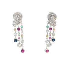 18k White Gold 2.00ct F VS2 Round Diamond / 2.30ct Round Multi-Colored Red, Green, Yellow, Pink Sapphire and Ruby Di Modolo Dangle Earrings