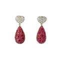 18k Yellow Gold 8.00ct Round Ruby and 2.35ct F VS2 Round Dangle Vintage Earrings
